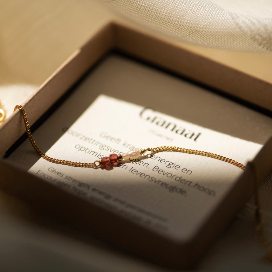 Elemental armband Granaat (geboortesteen Januari) |  Verguld en zilver