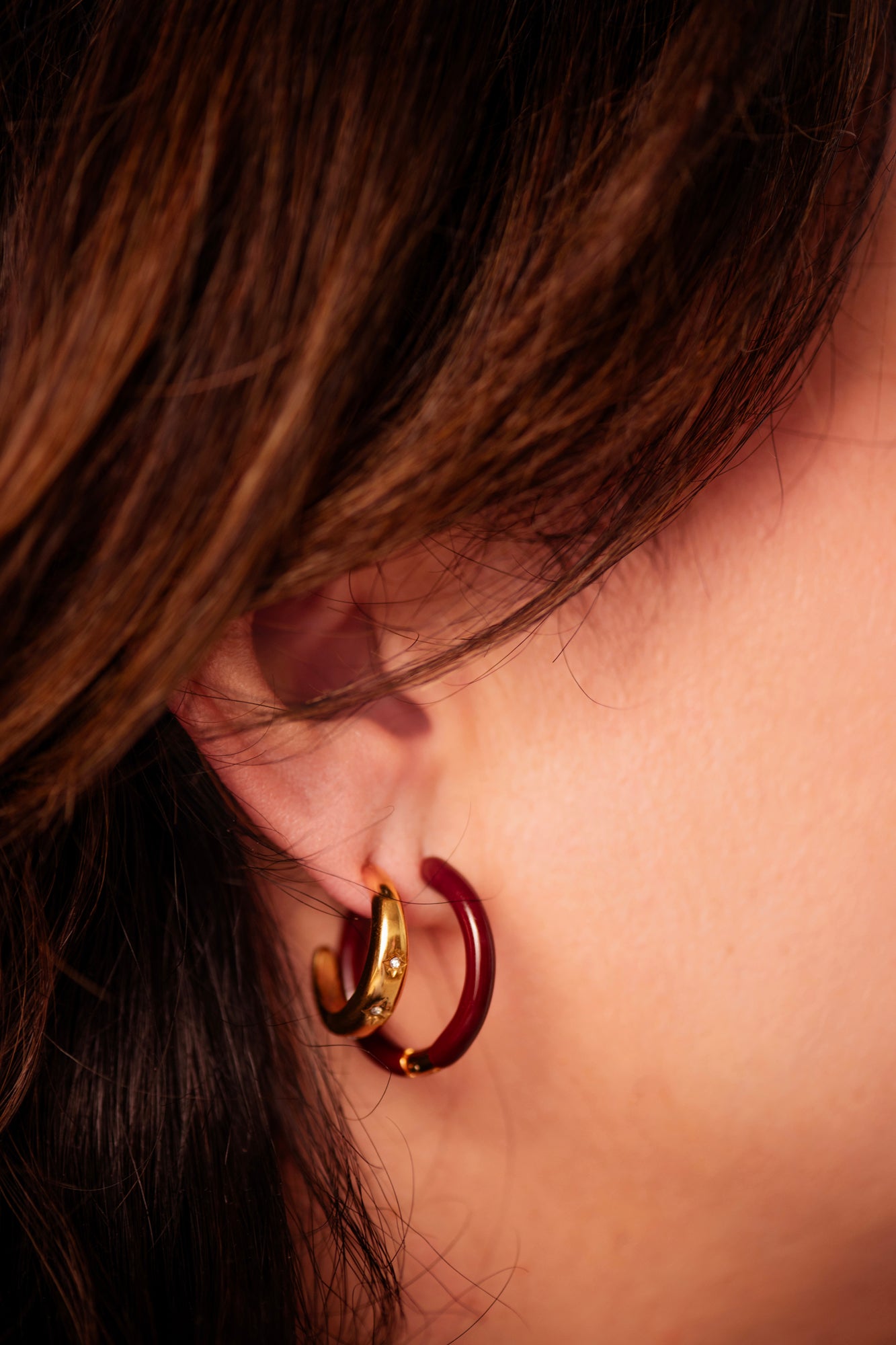 Oorbellen Delight roze & bordeaux - RVS